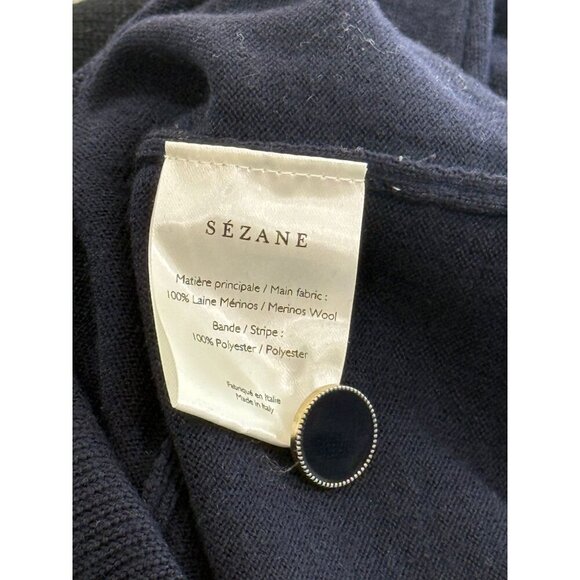 Sezane Jacob Sweater Jumper Navy Blue Long Sleeve Wool High Neck Buttons Size XS - Picture 9 of 11